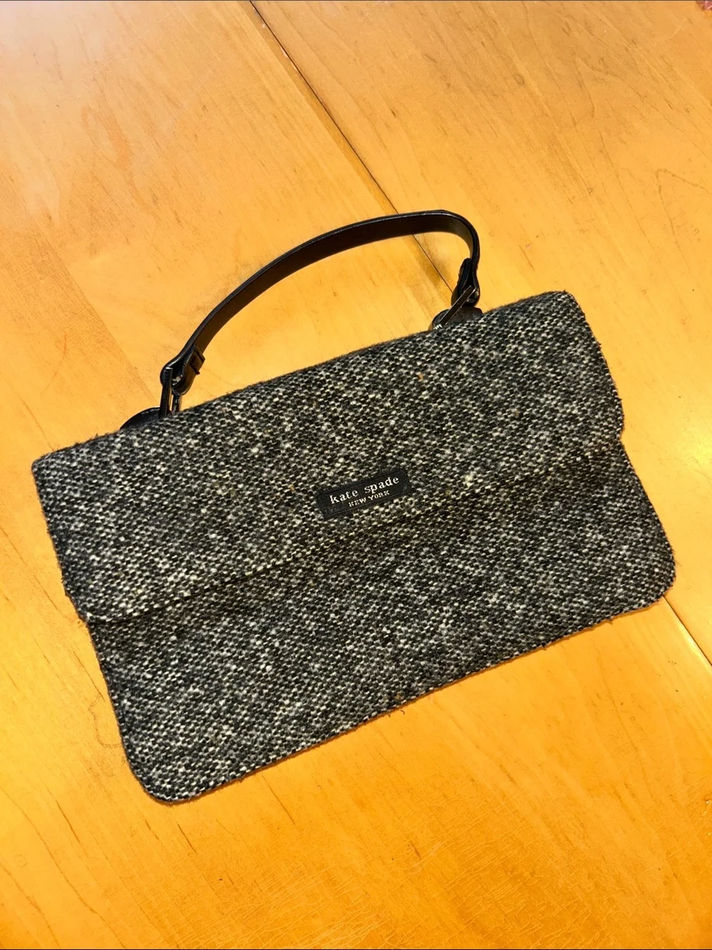 kate spade gray tweed top-handle satchel